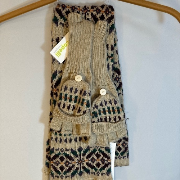 Capelli New York Knit Two Set Tan Green Purple Gold Metallic Scarf Cloves Warmer - Picture 2 of 7